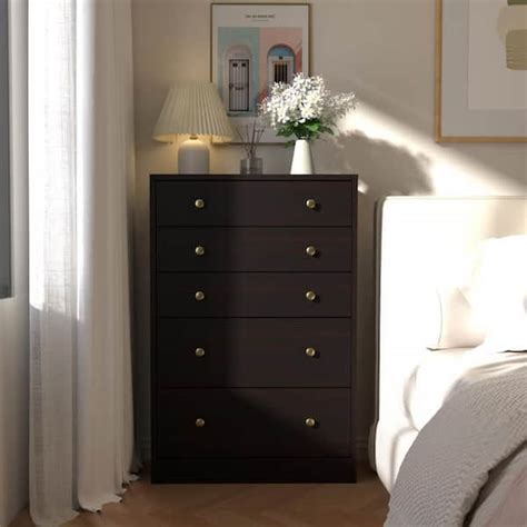 VEIKOUS Oversized 5 Drawer Espresso Dressers Chest Of Drawers With 2