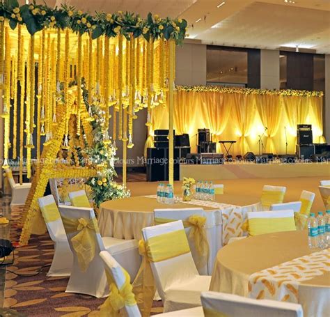 Yellow Themed Stage And Guest Seating Arrangement For The Phoolon Ki