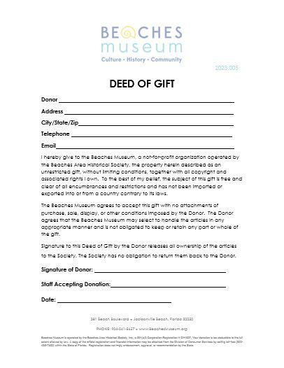 Deed of Gift - Beaches Museum