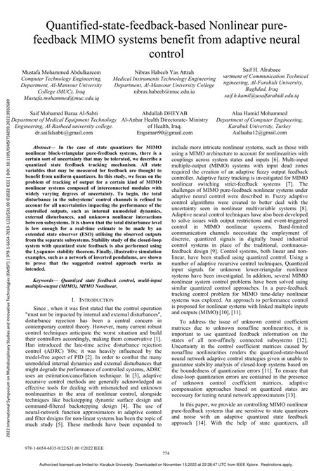 Pdf Quantified State Feedback Based Nonlinear Pure Feedback Mimo