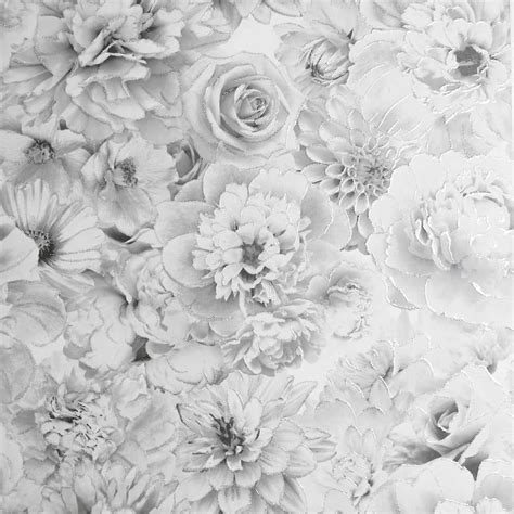 Arthouse Glitter Bloom Floral Wallpaper Silver Grey White | Wilko