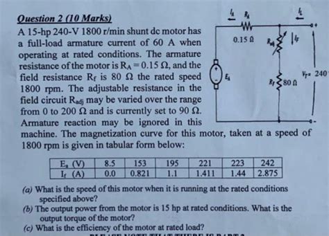 Solved Question 2 10 Marks A 15hp240V1800r Min Shunt Dc Chegg