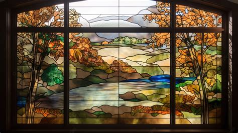 Stained Glass Window Depicting A River Background Picture Glass Window Background Image And