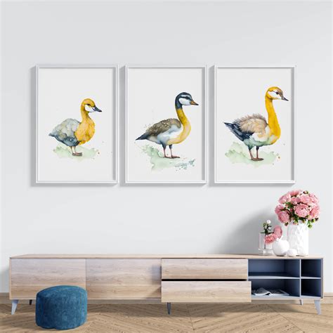 Modern Duck Paintings - Digital Wall Art Set Of 3 - Apreciart