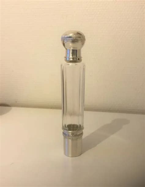 Ancien Flacon Eau De M Lisse Argent Massif Minerve Puiforcat Cristal