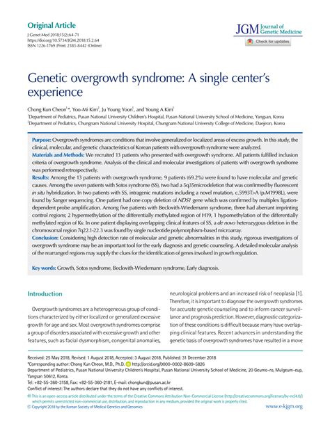 Pdf Genetic Overgrowth Syndrome A Single Center’s Experience