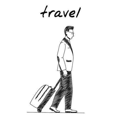 Premium Vector Businessman With Suitcase On Wheels Handdrawn