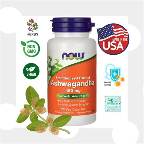 V โสมอินเดีย Now Foods Ashwagandha 450 Mg X 90 แคปซูล Veg Capsules