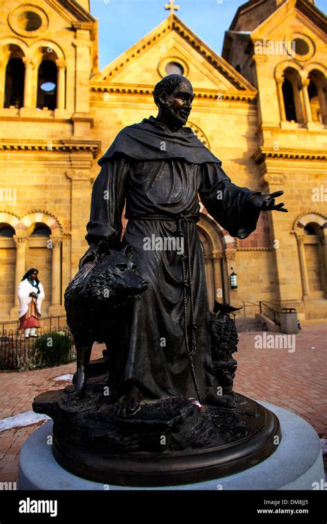 Saint Francis Statue In Front Of The Cathedral Basilica Of Saint Francis Of Assisi Santa Fe