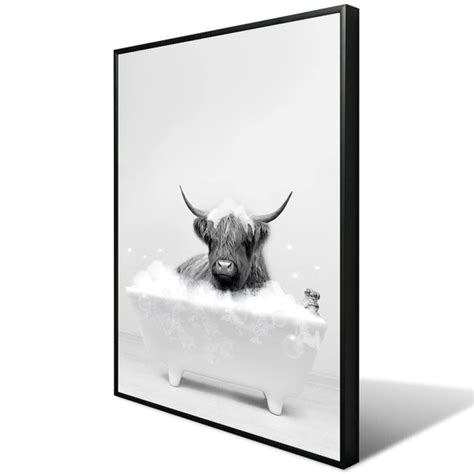 Funny Highland Cow Canvas Wall Art Print Painting Cute Black And White