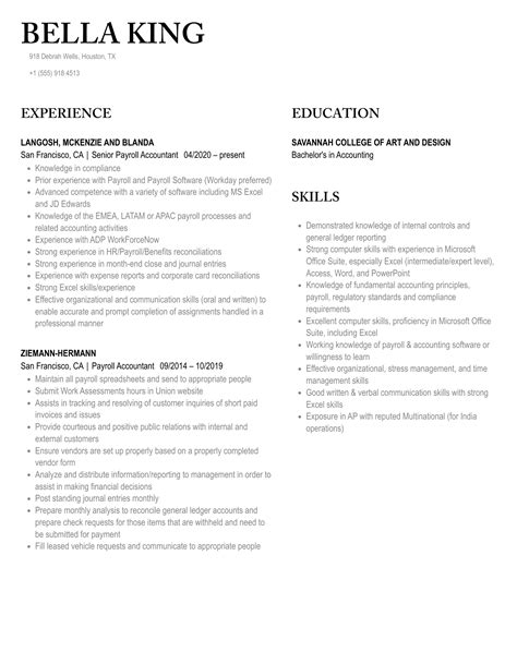 Payroll Accountant Resume Samples Velvet Jobs