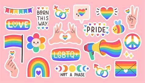 Pacote de adesivos lgbt em fundo rosa conjunto lgbtq símbolo da