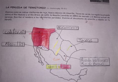 colorea como se indica la pérdida del territorio California rojo nada