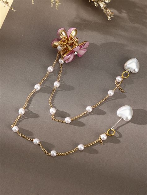 Faux Pearl Decor Flower Design Hair Claw Shein Usa