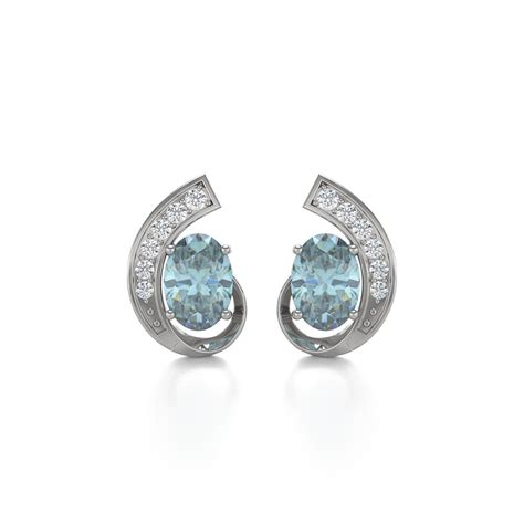 Boucles D Oreilles ADEN Or 585 Blanc Aigue Marine Et Diamants 2 10grs