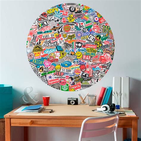 Vinilo Circular Decorativo Collage De Marcas Teleadhesivo