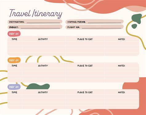 Flat Cute Colorful Design Vector Travel Itinerary Planner