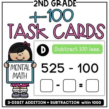 Mental Math Task Cards 100 More 100 Less 3 Digit Numbers TPT