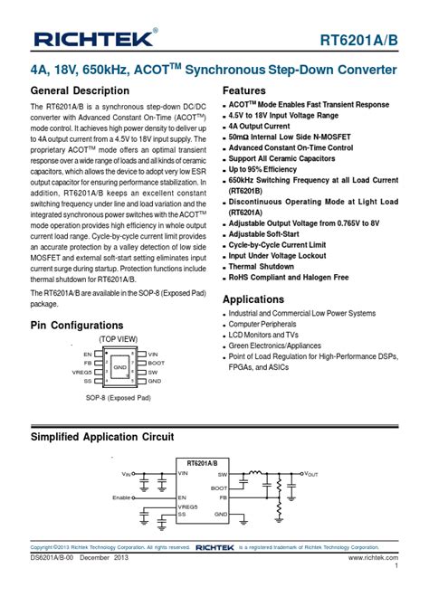 Rt6201a Richtek Converter Hoja De Datos Ficha Técnica Distribuidor