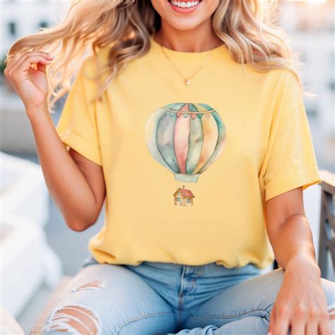 Hot Air Balloon T Shirt Watercolor Design Tee Colorful Airship Top Casual Artistic Shirt