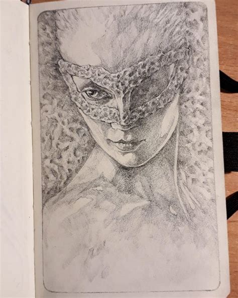 Sketchbook Drawing Of Girl With Mask Figure Drawing By Dimitar