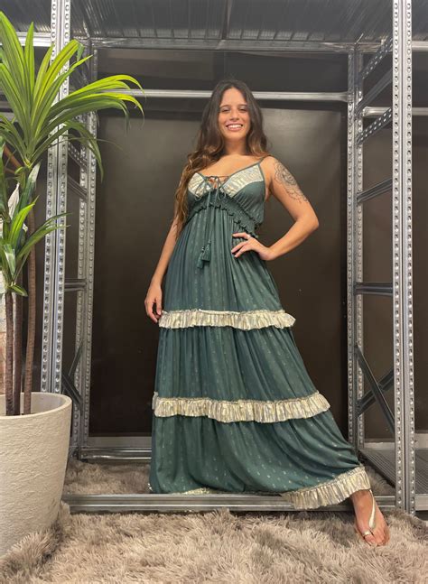 Vestido Longo Visc Babado Laise Alça