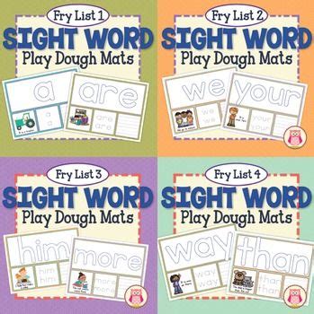 Four Sight Word Mats With The Words Fry List And Play Doh O Mat