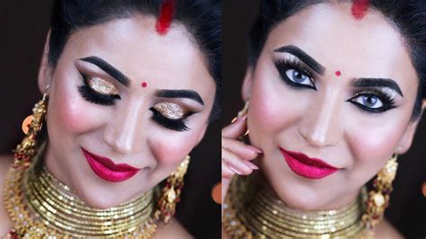 Durga Puja Makeuptraditional Bengali Makeup Tutorial 2017 Gold