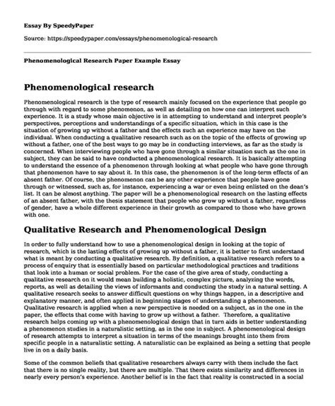 Phenomenological Research Paper Example Speedypaper