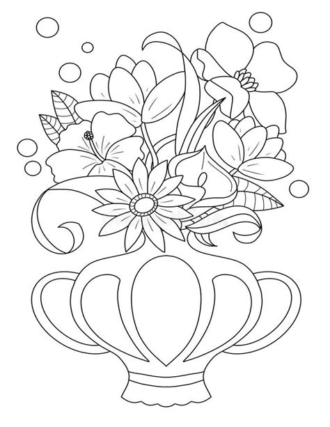 Flowers Vase Coloring Page For Adult Stock Illustration Illustration