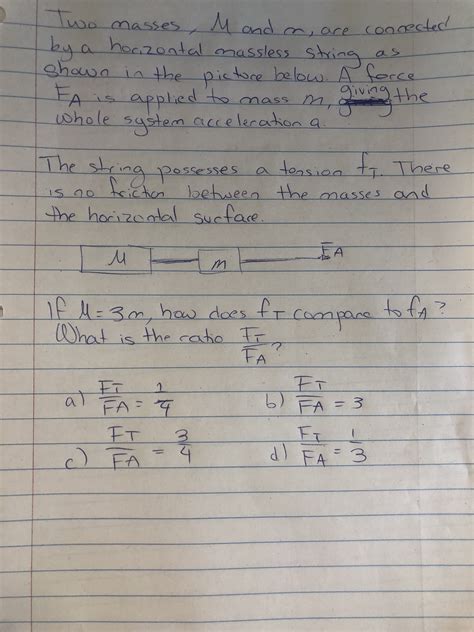 Solved Two Masses M And M Are Connected By A Horizontal