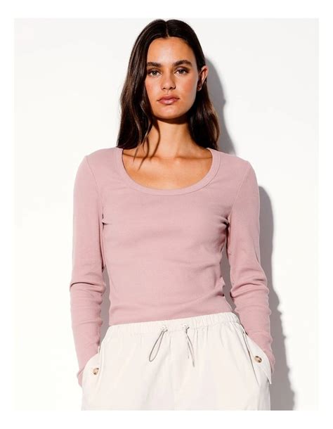 Miss Shop Organic Blend Long Sleeve Scoop Neck Tee In Pink Myer