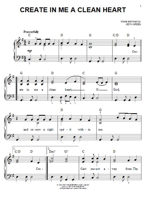 Create In Me A Clean Heart By Keith Green Sheet Music For Easy Piano At