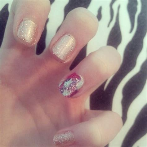 Nude Nails With Blotchy Mix Colors And Sparkles