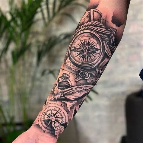 Treasure Sign Compass Men S Forearms Tattoo Design Ideas Forearm