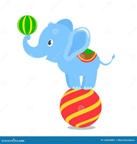 Funny Baby Elephant Performs In The Circus Tent. Flat Vector ...