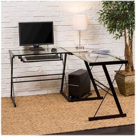 Walker Edison Modern L Shaped Tempered Glass Computer Desk Clear