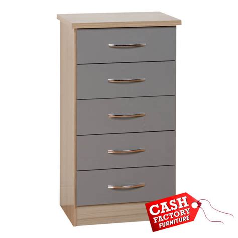 Nevada Grey 5 Drawer Narrow Chest Cash Factory Furniture