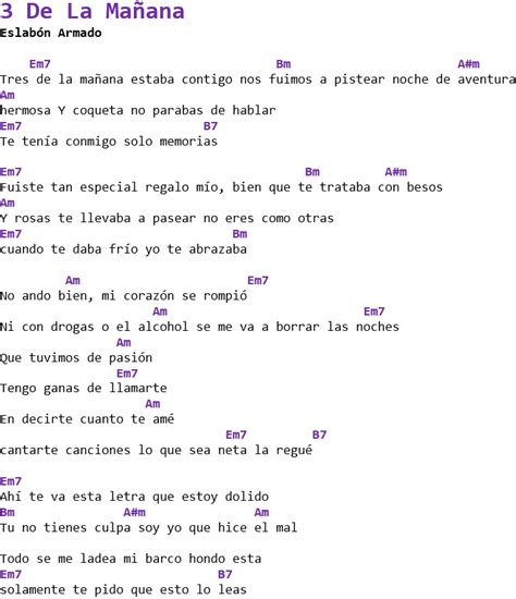 3 De La Mañana Eslabón Armado Letra y Acordes en Guitarra