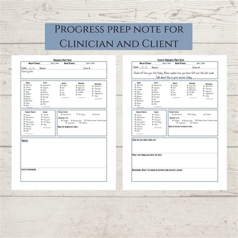 Clinicians Progress Prep Note Plus Printable Psychotherapy Check List