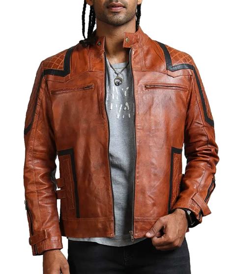Striped Style Men's Designer Brown Leather Jacket