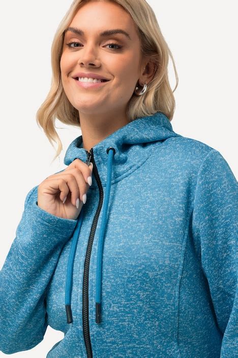 Melange Knit Fleece Lined Hooded Jacket Aqua Ulla Popken