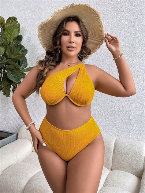 Talla grande Bañador bikini con aro con abertura de un hombro Moda de