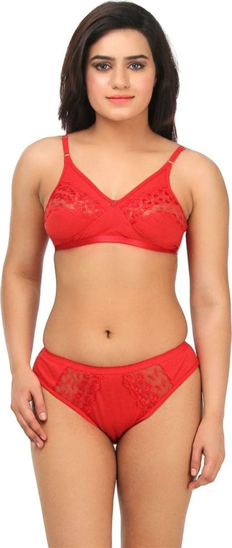 Buy Tace Women Red Solid Cotton Blend Lingerie Set Online At Best