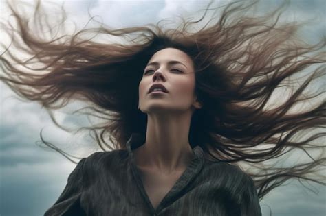 Mujer Generativa Ai Con Cabello Largo Ondeando Al Viento Foto Premium