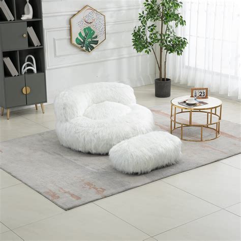 Bean Bag Chair With Footstool Comfort Loungeger High Back Bean Bag Chair For Adults Plush Lazy