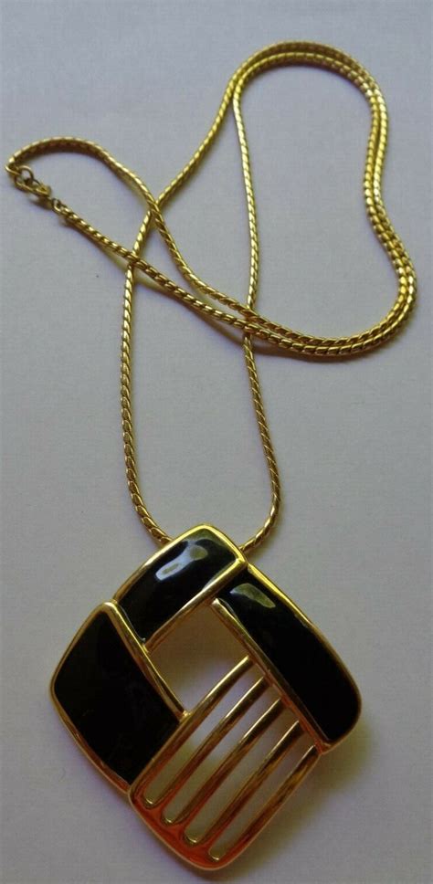 Vintage Monet Runway Style Black Enamel Necklace Sig Gem