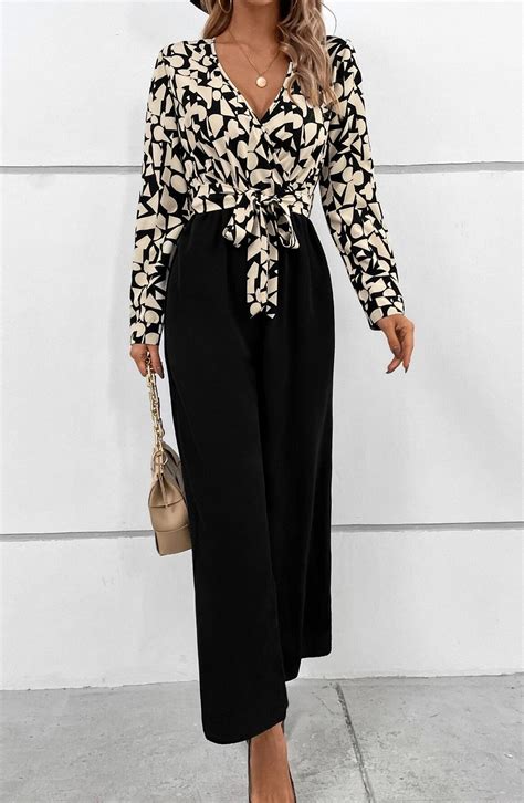 Two Shade Print Neck Belted Jumpsuit Stylobabe