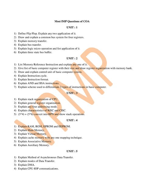 COA Most IMP Question With Ans Most IMP Questions Of COA UNIT 1