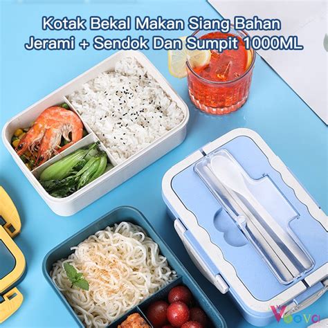 Jual LUNCH BOX SET KOTAK BEKAL MAKAN JERAMI WARNA TEMPAT KOTAK MAKAN